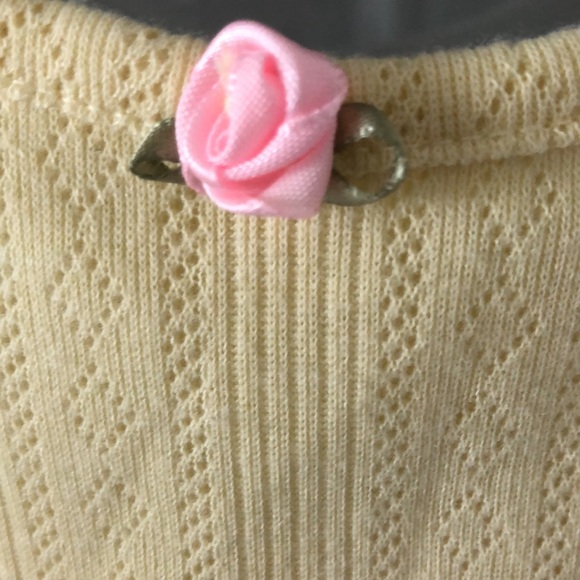 Edikted butter yellow pointelle mini dress stretch M dainty rosette - Picture 7 of 12